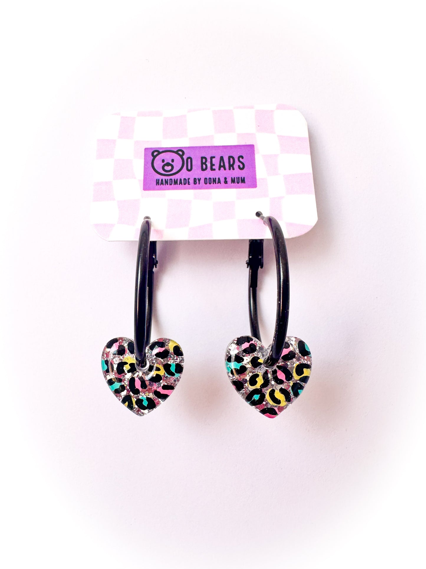 Summer Leopard print Heart Hoops Multi Silver