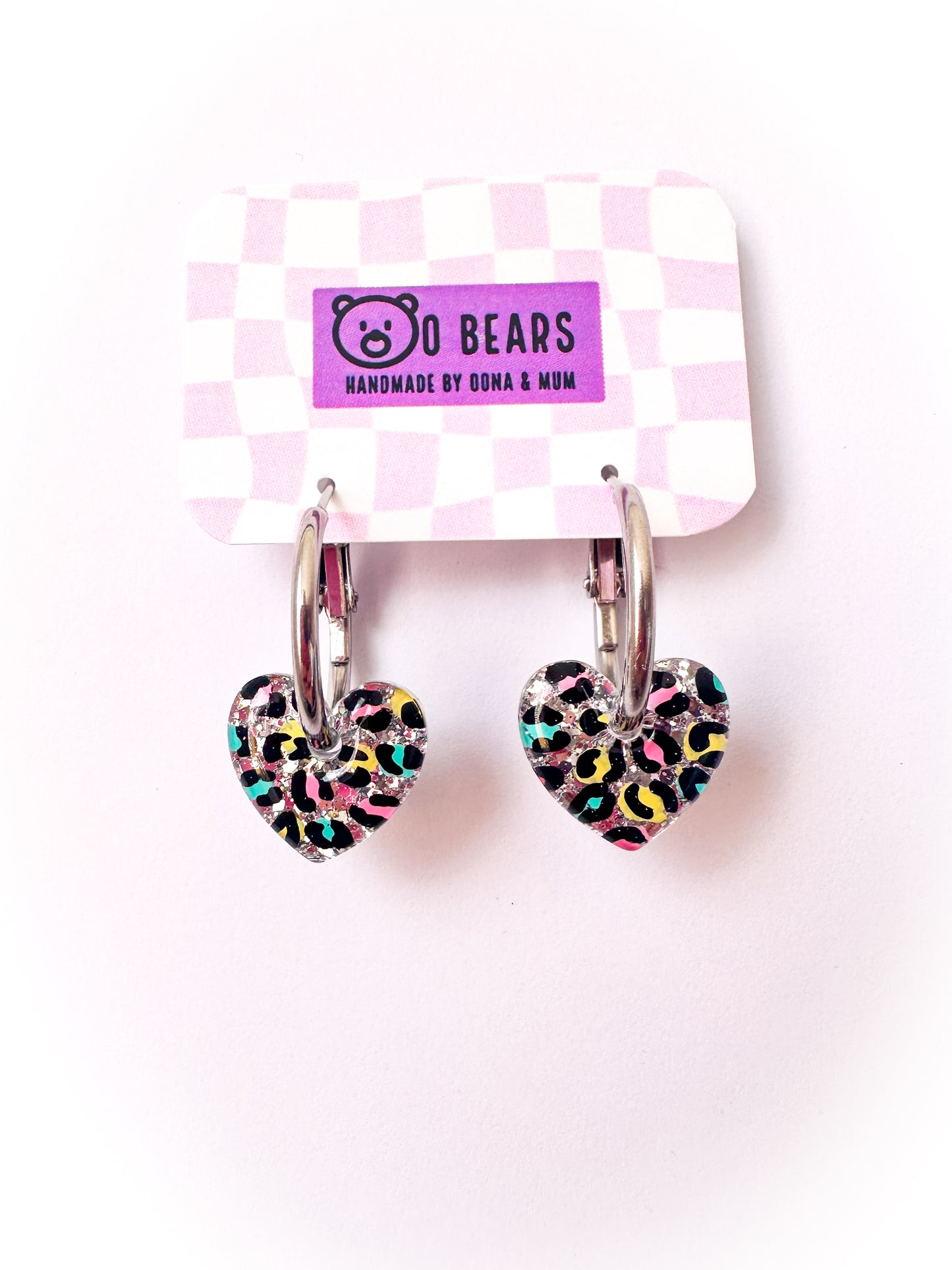 Summer Leopard print Heart Hoops Multi Silver