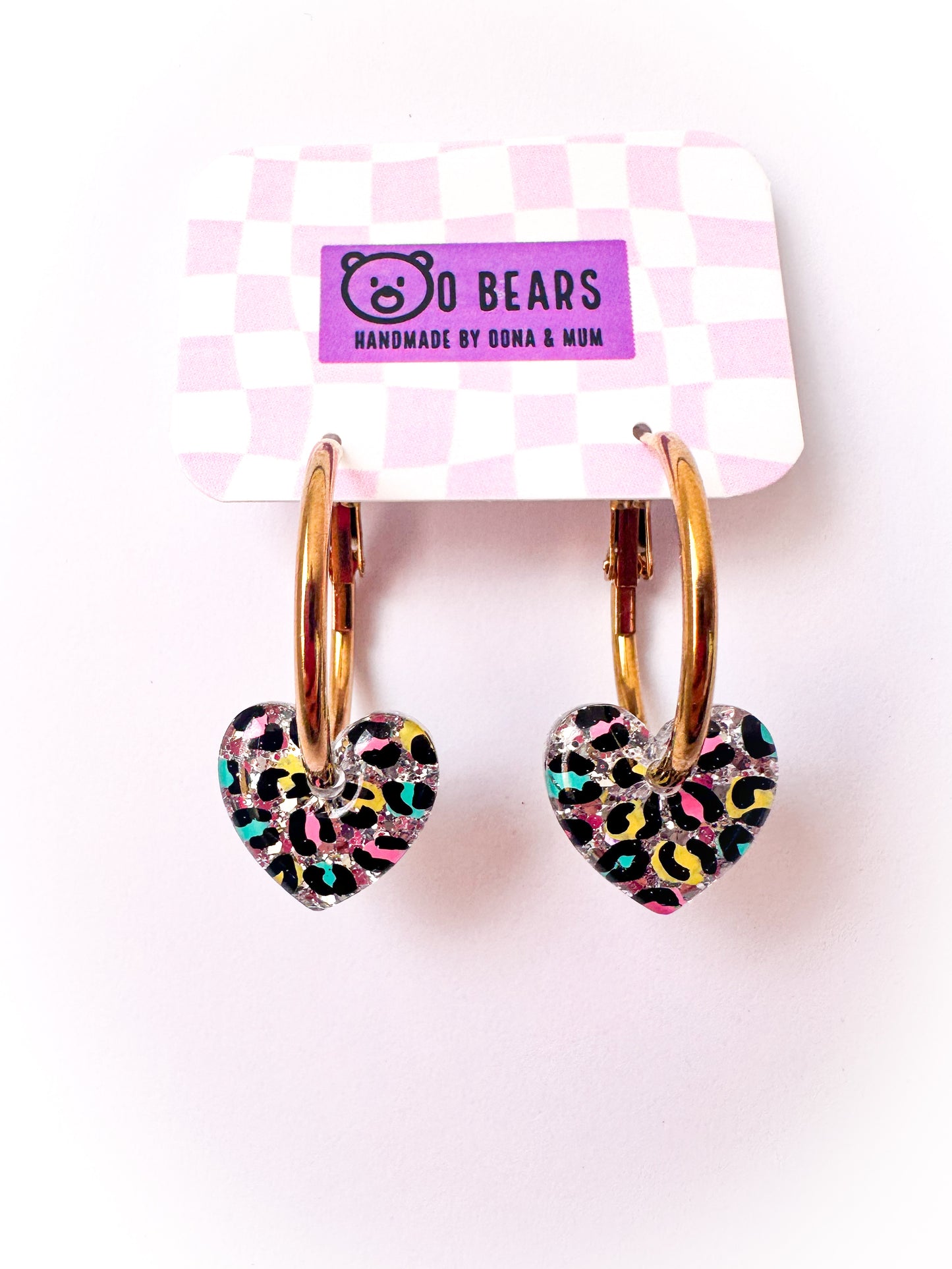 Summer Leopard print Heart Hoops Multi Silver