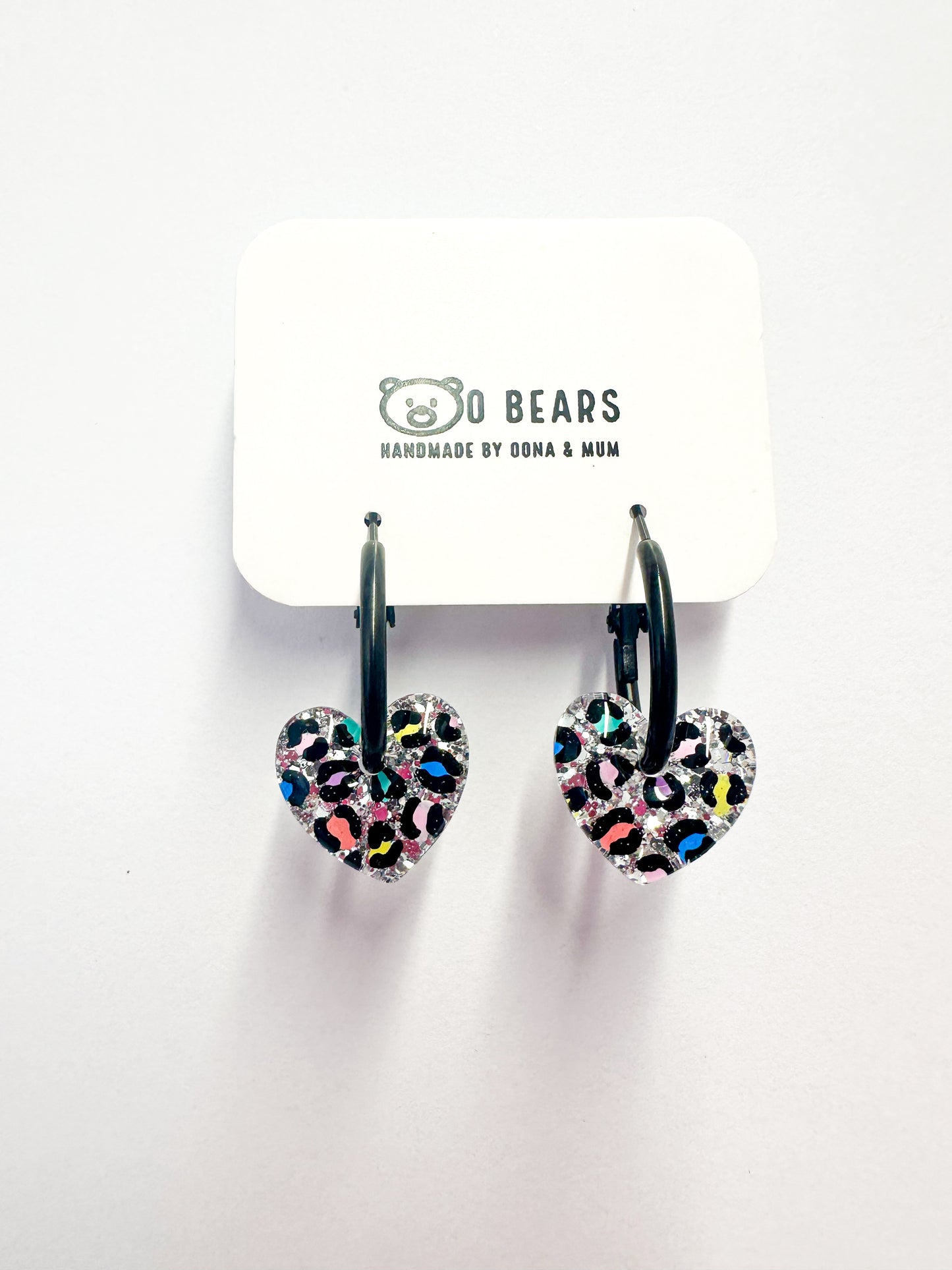 Leopard print Heart Hoops Multi Silver