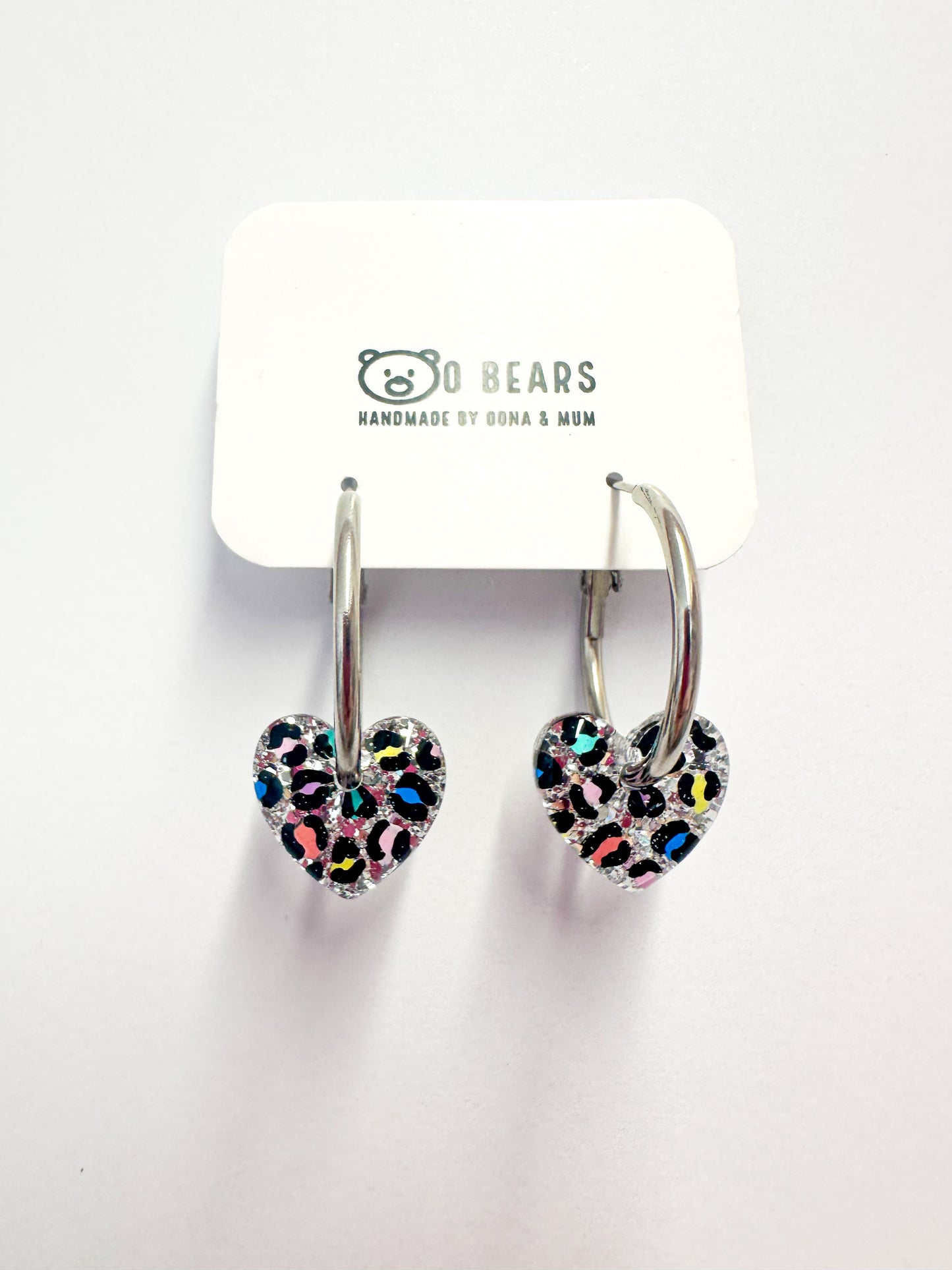 Leopard print Heart Hoops Multi Silver
