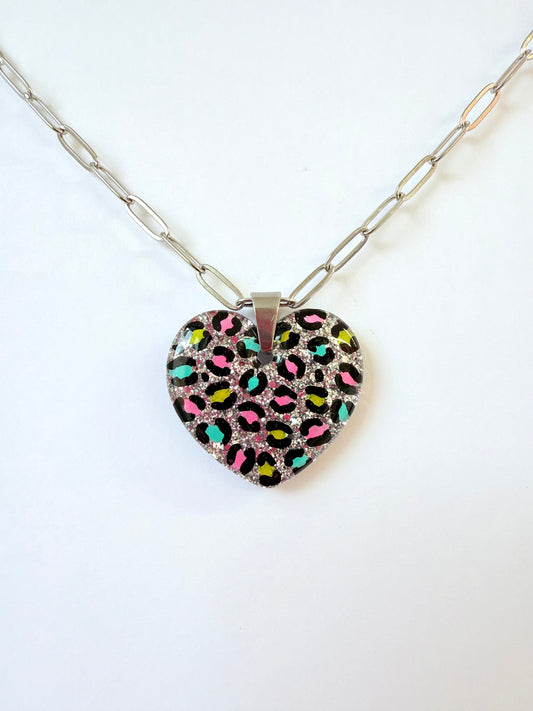 Leopard Print Silver Necklace
