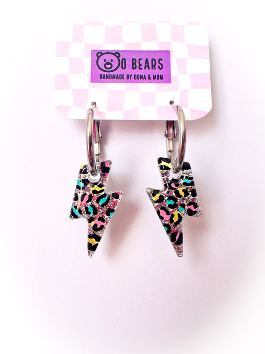 Summer Leopard print Heart Hoops Silver