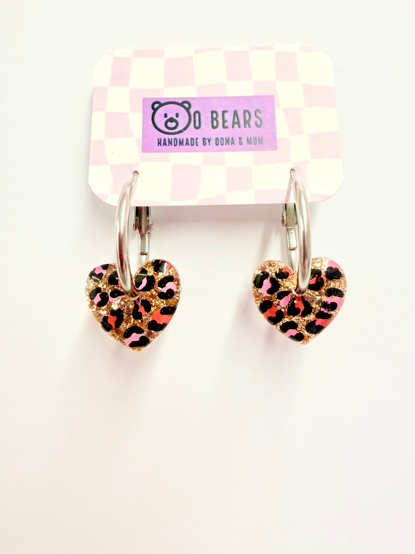 Pink & Red Leopard hearts Hoops