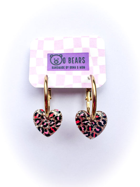Pink & Red Leopard Print Hoops